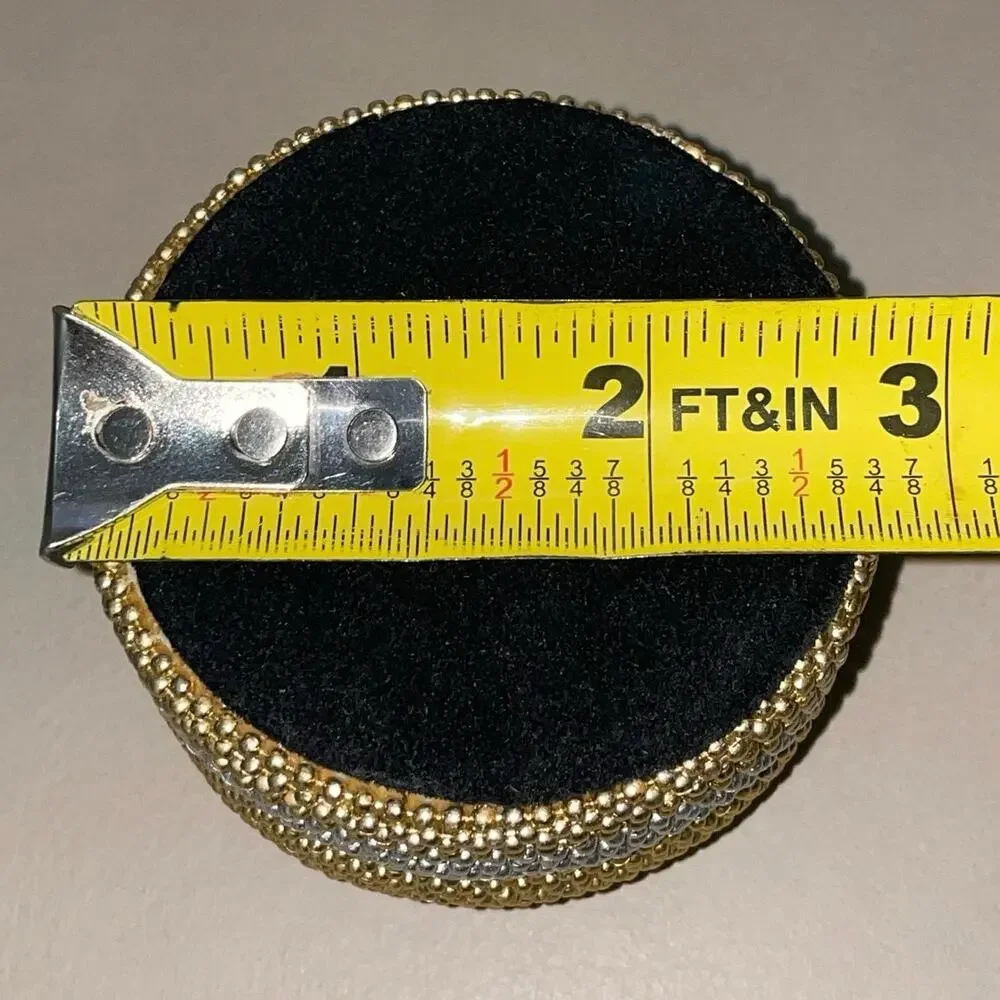 Vintage 1980s Beaded Round Trinket Box 2.75